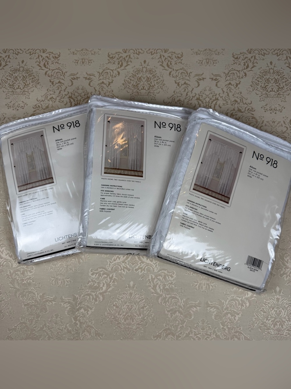 Lichtenberg No. 918 White Sheer Curtain Panels - Set of 3 Panels, 58x84”, NEW